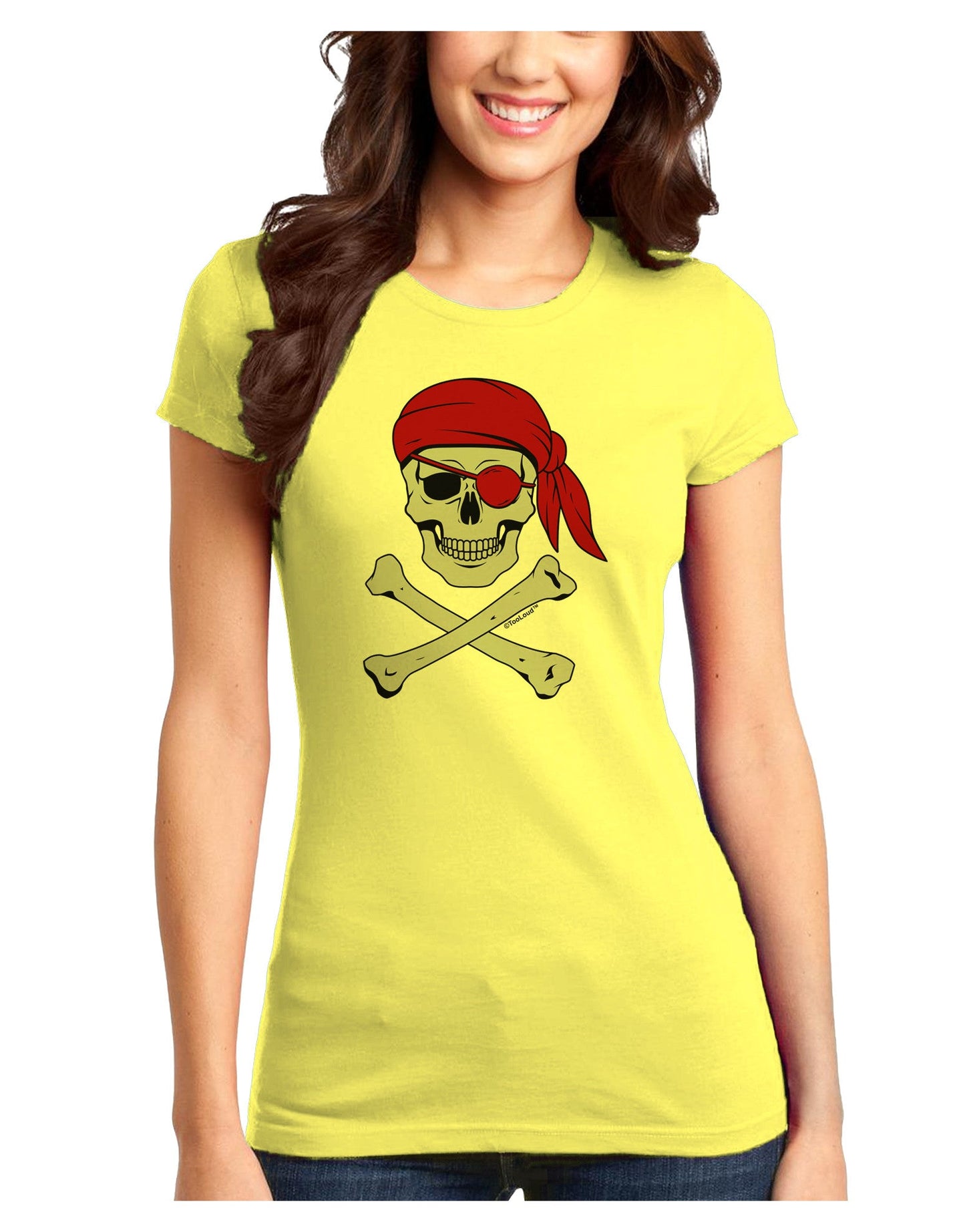 Pirate Skull Juniors Petite T-Shirt-T-Shirts Juniors Tops-TooLoud-Yellow-Juniors Fitted X-Small-Davson Sales