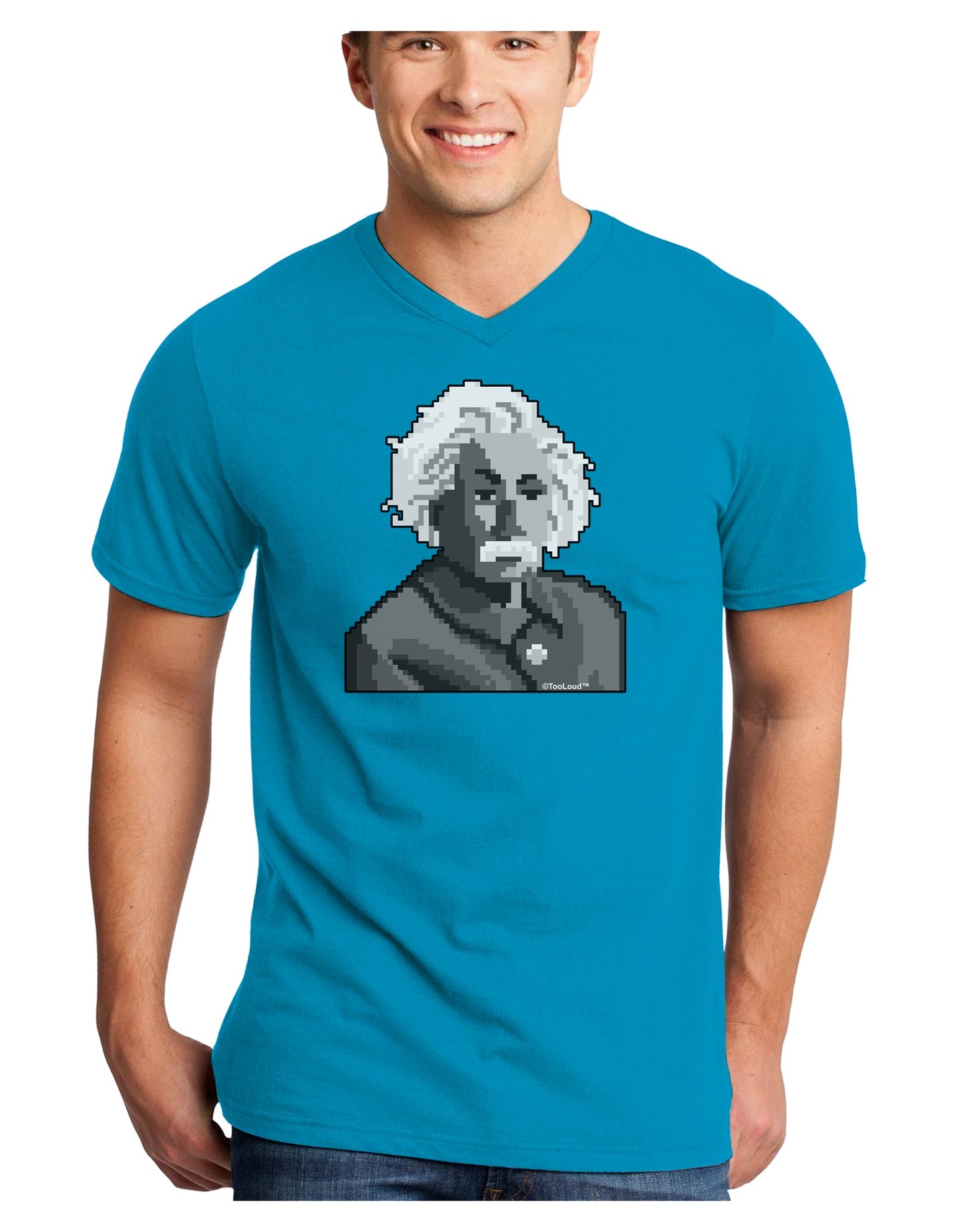Pixel Albert Design Adult Dark V-Neck T-Shirt by TooLoud-Mens V-Neck T-Shirt-TooLoud-Turquoise-Small-Davson Sales