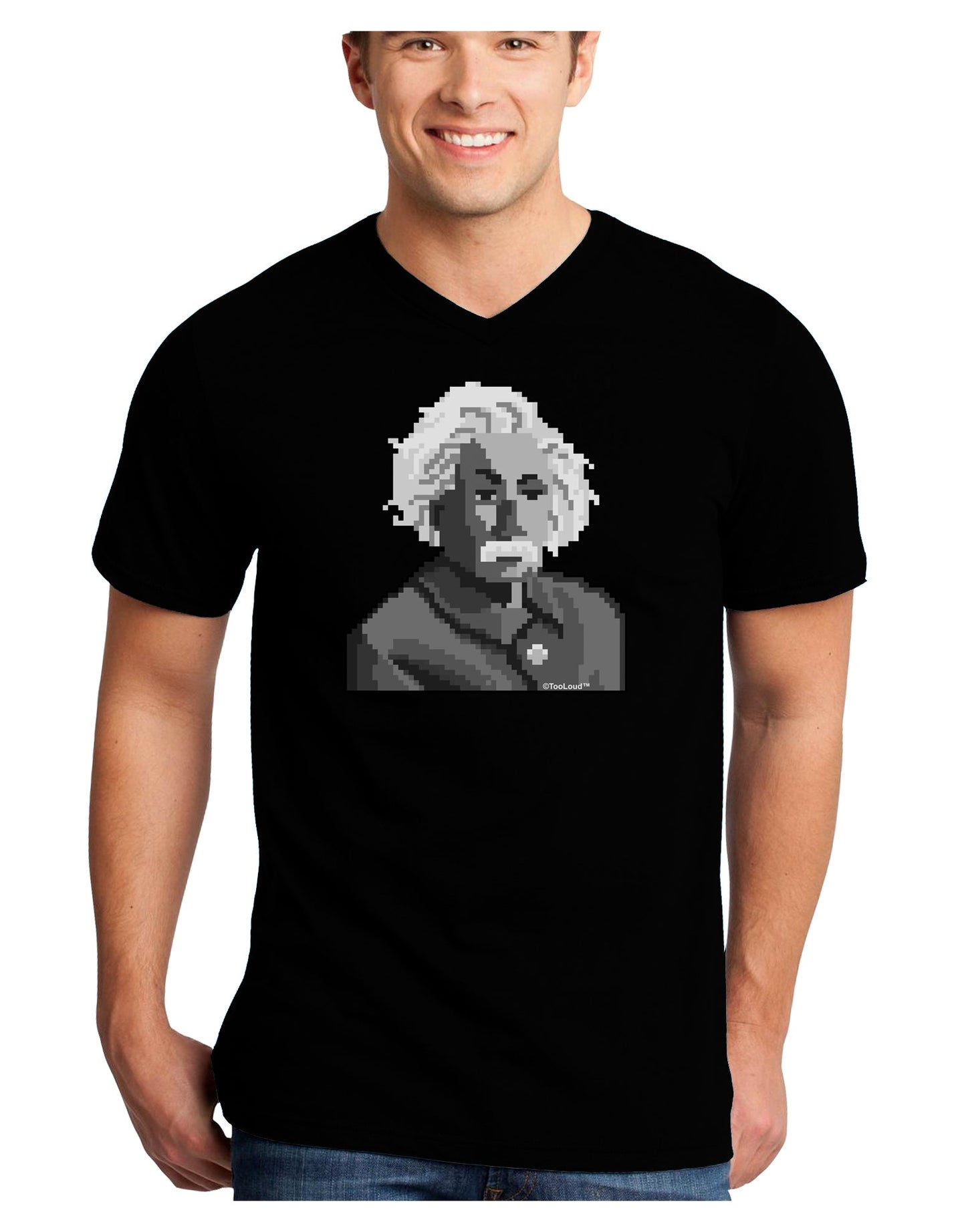 Pixel Albert Design Adult Dark V-Neck T-Shirt by TooLoud-Mens V-Neck T-Shirt-TooLoud-Black-Small-Davson Sales