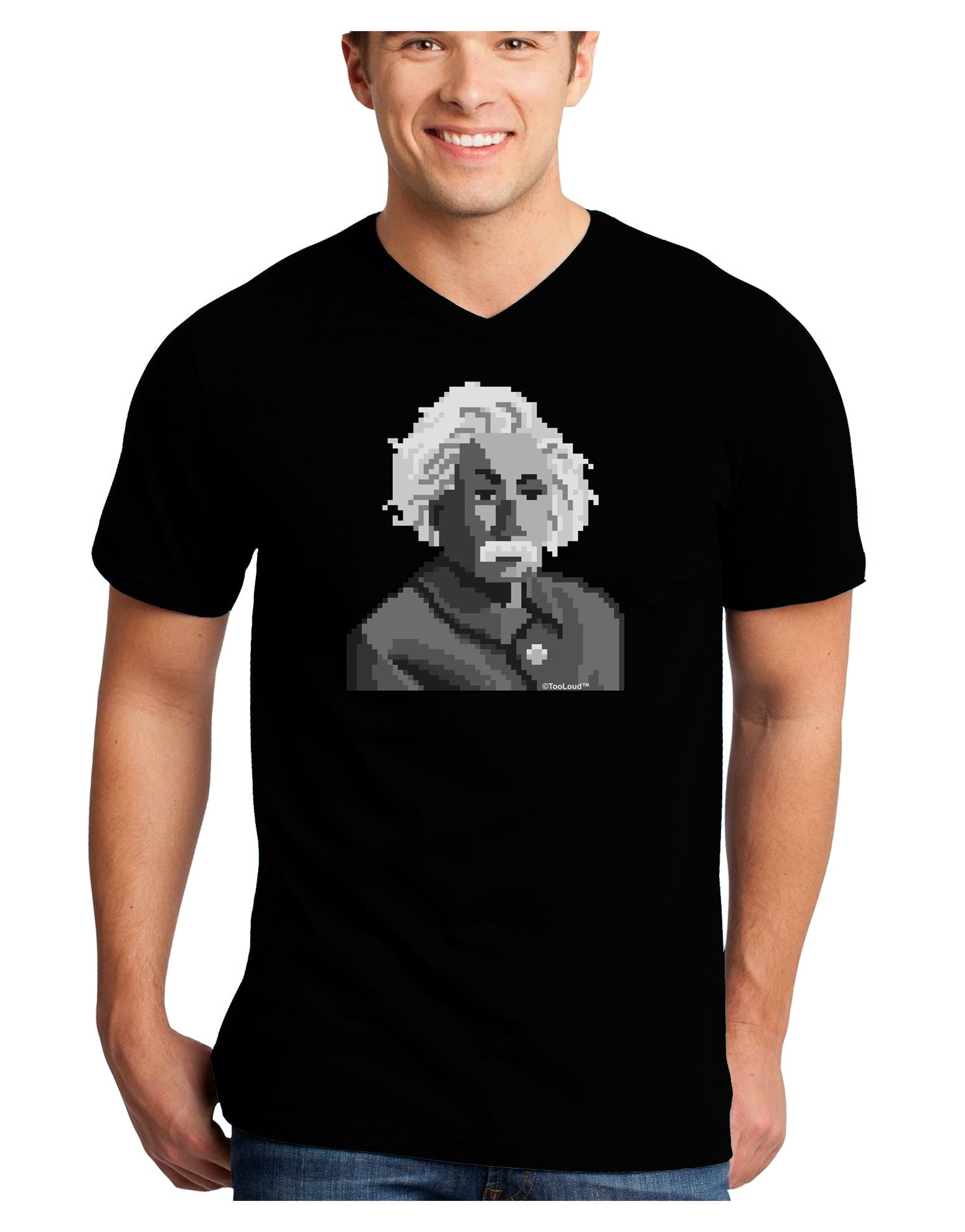 Pixel Albert Design Adult Dark V-Neck T-Shirt by TooLoud-Mens V-Neck T-Shirt-TooLoud-Black-Small-Davson Sales