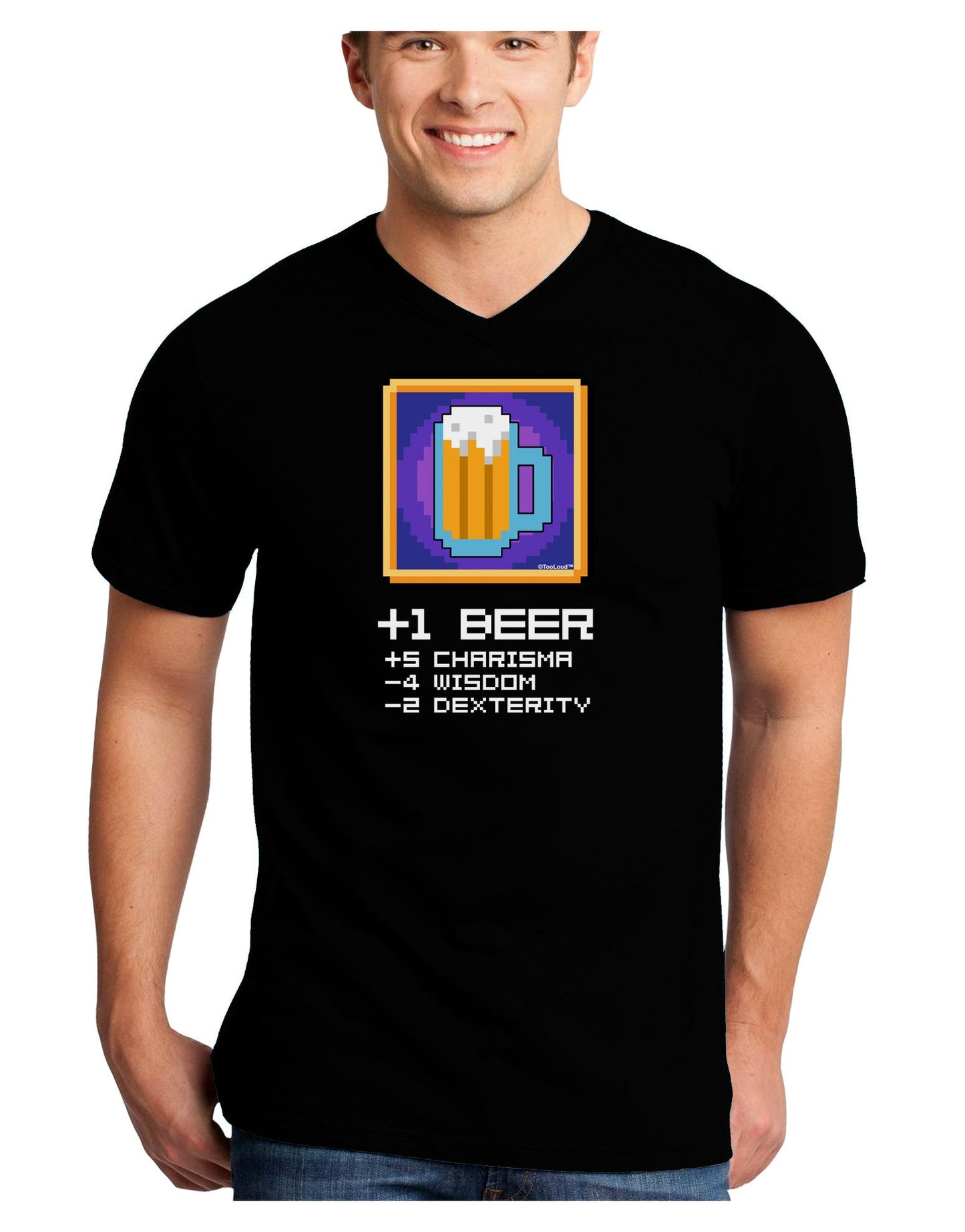 Pixel Beer Item Adult Dark V-Neck T-Shirt-TooLoud-Black-Small-Davson Sales