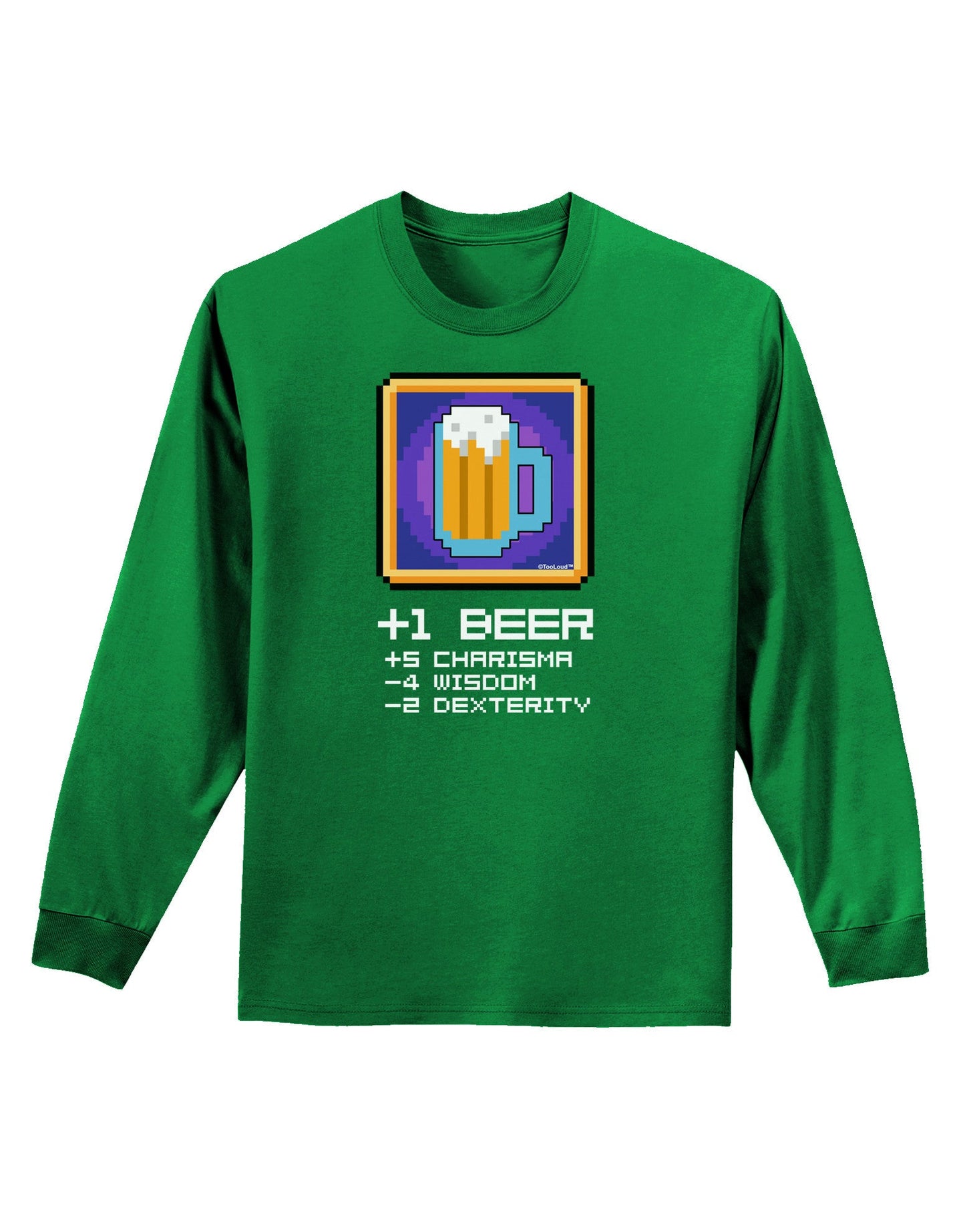 Pixel Beer Item Adult Long Sleeve Dark T-Shirt-TooLoud-Kelly-Green-Small-Davson Sales