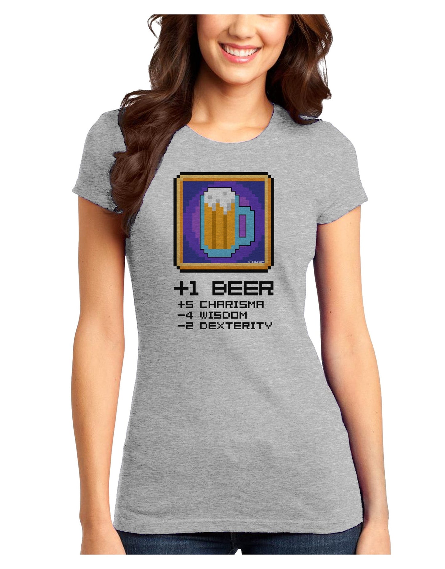 Pixel Beer Item Juniors Petite T-Shirt-T-Shirts Juniors Tops-TooLoud-Ash-Gray-Juniors Fitted X-Small-Davson Sales