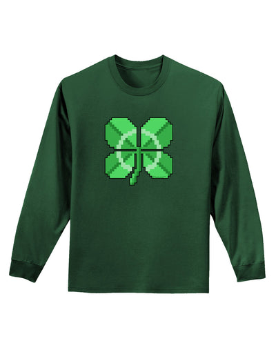 Pixel Four Leaf Clover Adult Long Sleeve Dark T-Shirt-TooLoud-Dark-Green-Small-Davson Sales