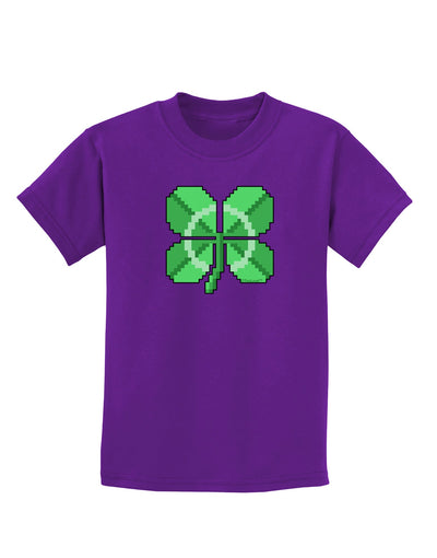 Pixel Four Leaf Clover Childrens Dark T-Shirt-Childrens T-Shirt-TooLoud-Purple-X-Small-Davson Sales