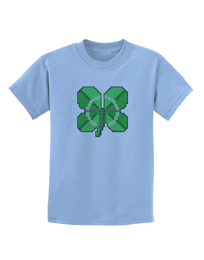 Pixel Four Leaf Clover Childrens T-Shirt-Childrens T-Shirt-TooLoud-Light-Blue-X-Small-Davson Sales