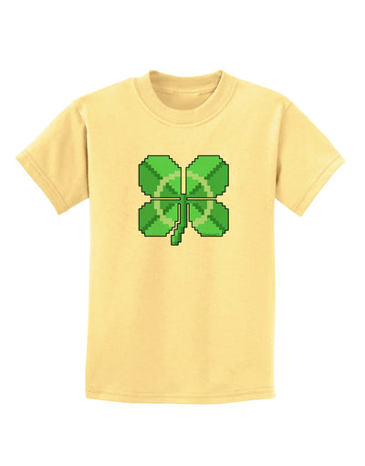 Pixel Four Leaf Clover Childrens T-Shirt-Childrens T-Shirt-TooLoud-Daffodil-Yellow-X-Small-Davson Sales