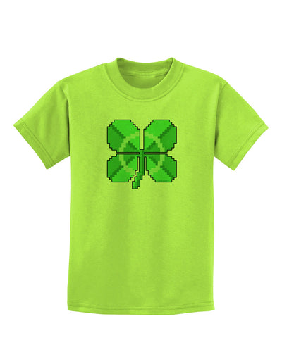 Pixel Four Leaf Clover Childrens T-Shirt-Childrens T-Shirt-TooLoud-Lime-Green-X-Small-Davson Sales