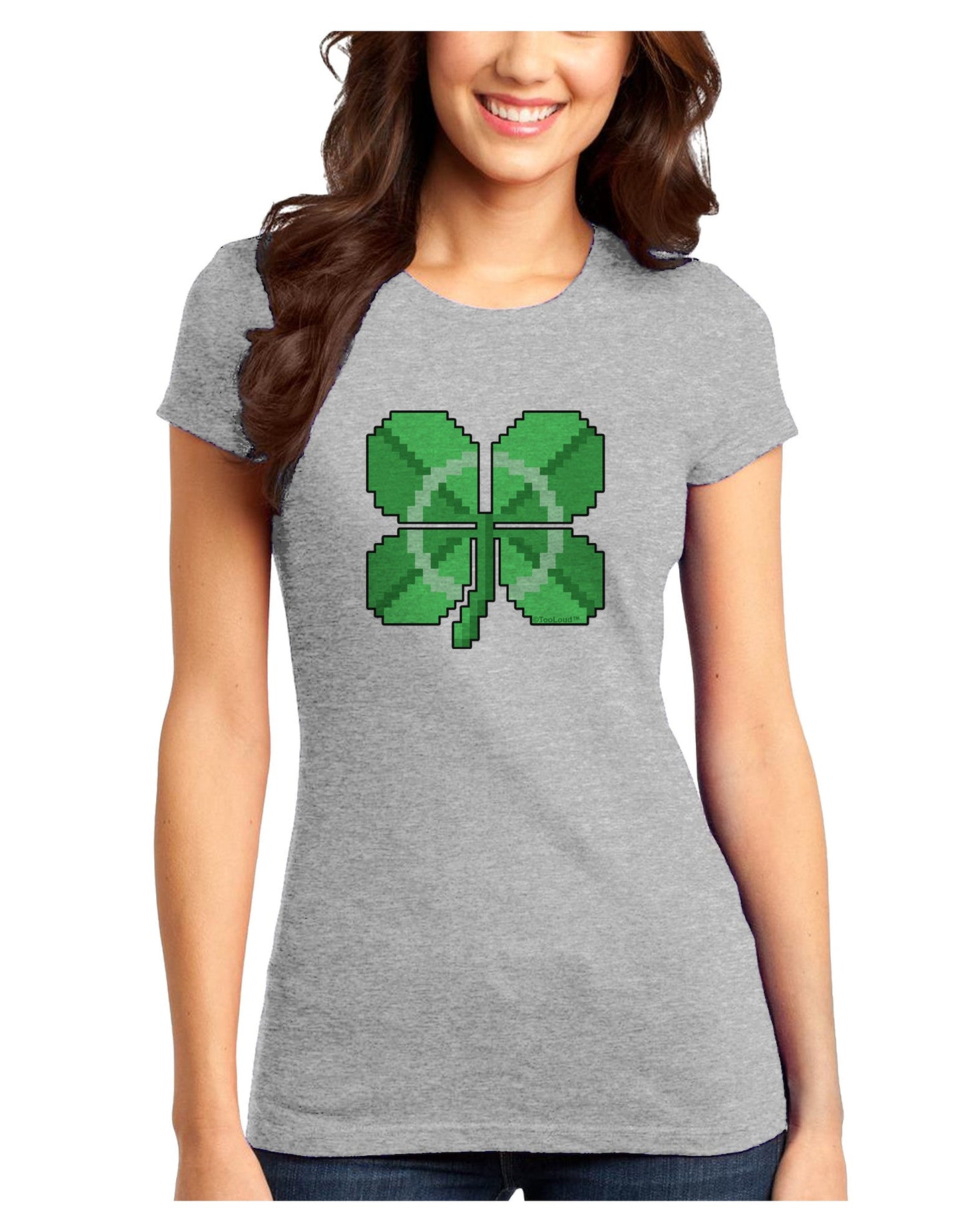 Pixel Four Leaf Clover Juniors Petite T-Shirt-T-Shirts Juniors Tops-TooLoud-Ash-Gray-Juniors Fitted X-Small-Davson Sales