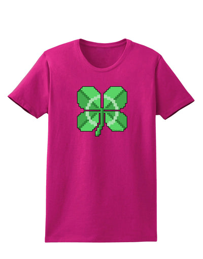 Pixel Four Leaf Clover Womens Dark T-Shirt-TooLoud-Hot-Pink-Small-Davson Sales