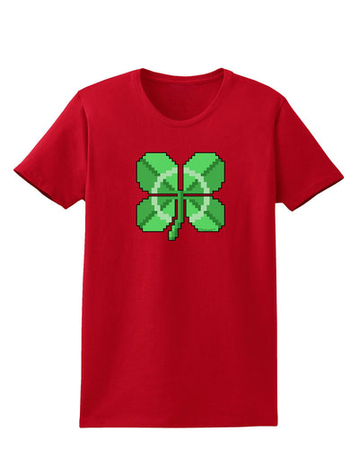 Pixel Four Leaf Clover Womens Dark T-Shirt-TooLoud-Red-X-Small-Davson Sales