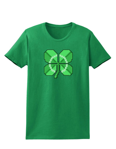 Pixel Four Leaf Clover Womens Dark T-Shirt-TooLoud-Kelly-Green-X-Small-Davson Sales