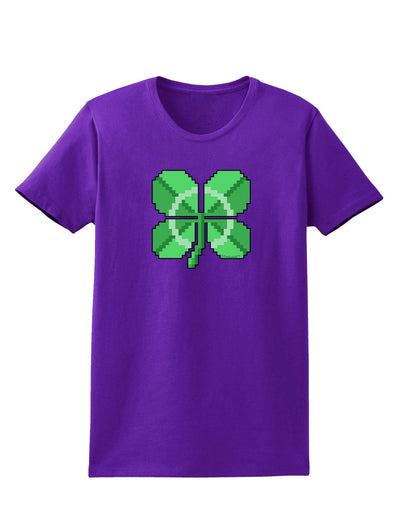 Pixel Four Leaf Clover Womens Dark T-Shirt-TooLoud-Purple-X-Small-Davson Sales