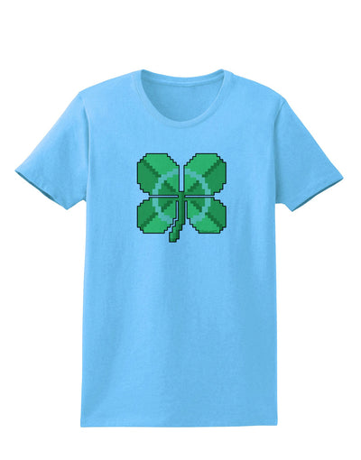 Pixel Four Leaf Clover Womens T-Shirt-Womens T-Shirt-TooLoud-Aquatic-Blue-X-Small-Davson Sales