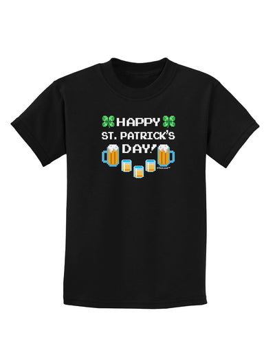 Pixel Happy St Patricks Day Childrens Dark T-Shirt-Childrens T-Shirt-TooLoud-Black-X-Small-Davson Sales