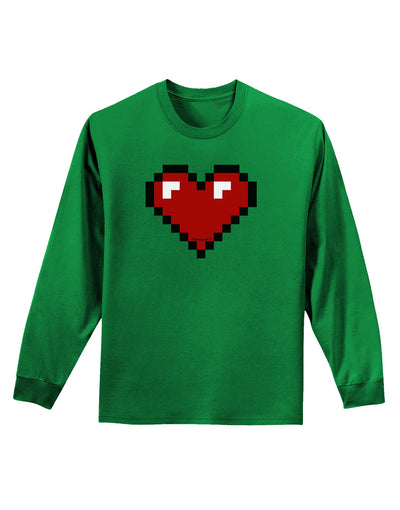 Pixel Heart Design 1 - Valentine's Day Adult Long Sleeve Dark T-Shirt-TooLoud-Kelly-Green-Small-Davson Sales