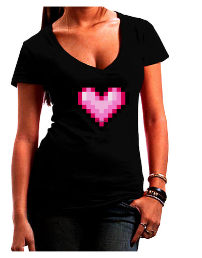 Pixel Heart Design B - Valentine's Day Juniors V-Neck Dark T-Shirt by TooLoud-Womens V-Neck T-Shirts-TooLoud-Black-Juniors Fitted Small-Davson Sales