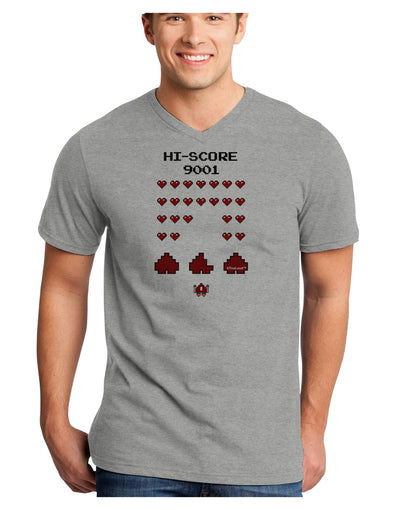 Pixel Heart Invaders Design Adult V-Neck T-shirt
