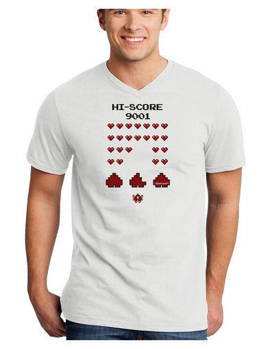 Pixel Heart Invaders Design Adult V-Neck T-shirt