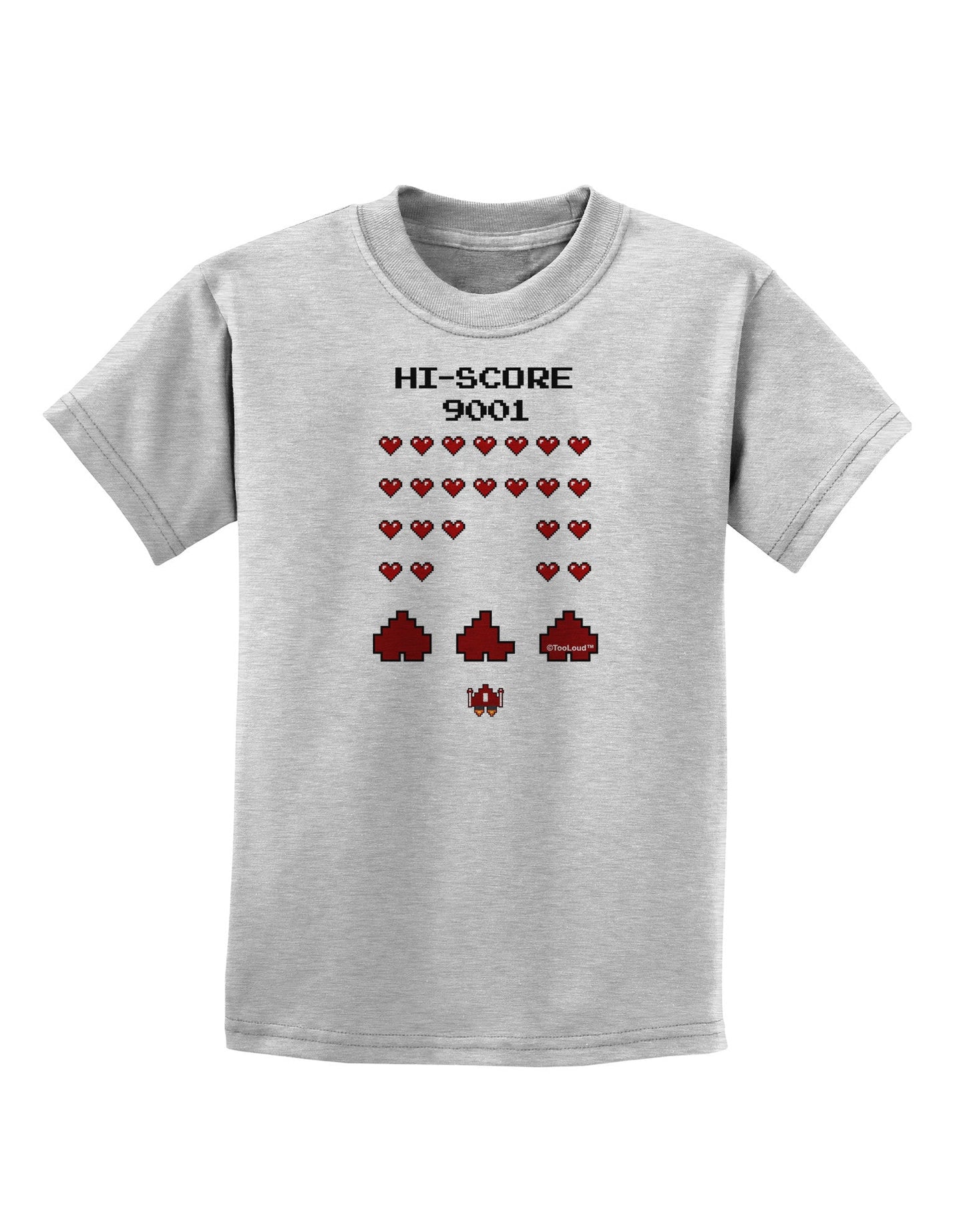 Pixel Heart Invaders Design Childrens T-Shirt-Childrens T-Shirt-TooLoud-AshGray-X-Small-Davson Sales