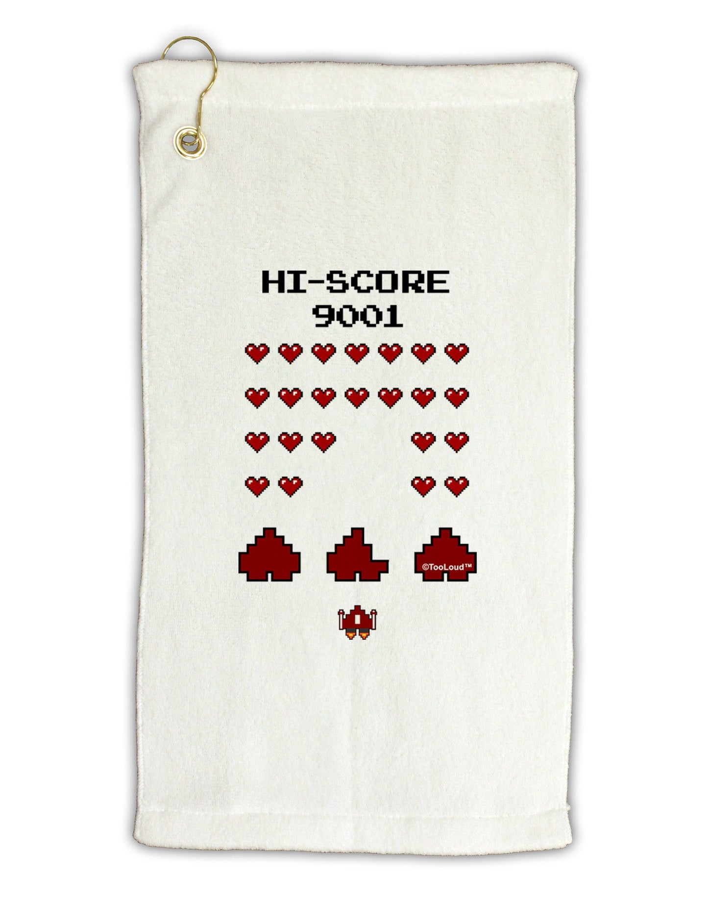 Pixel Heart Invaders Design Micro Terry Gromet Golf Towel 11"x19-Golf Towel-TooLoud-White-Davson Sales