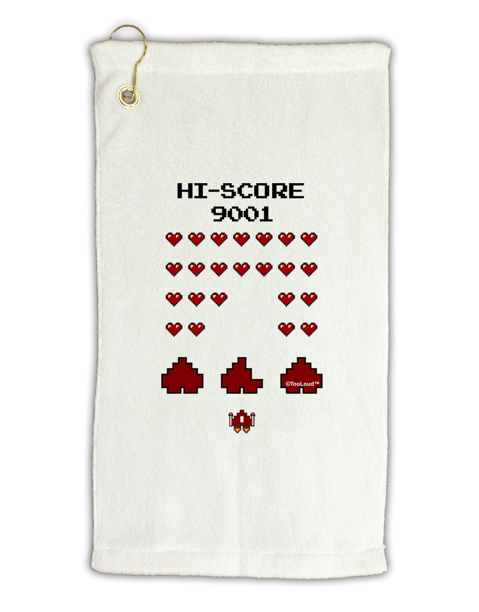 Pixel Heart Invaders Design Micro Terry Gromet Golf Towel 11"x19-Golf Towel-TooLoud-White-Davson Sales