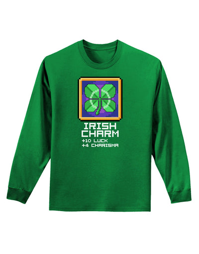 Pixel Irish Charm Item Adult Long Sleeve Dark T-Shirt-TooLoud-Kelly-Green-Small-Davson Sales