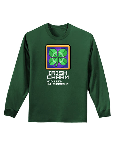 Pixel Irish Charm Item Adult Long Sleeve Dark T-Shirt-TooLoud-Dark-Green-Small-Davson Sales