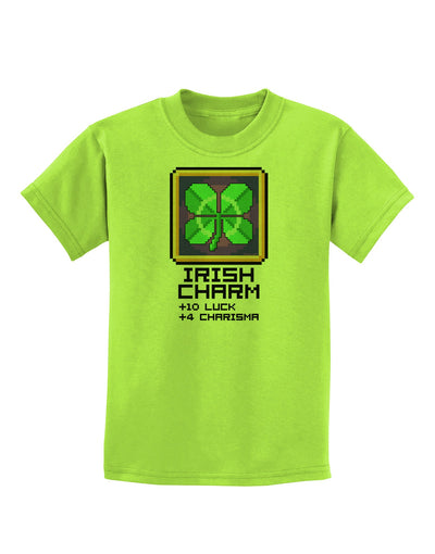 Pixel Irish Charm Item Childrens T-Shirt-Childrens T-Shirt-TooLoud-Lime-Green-X-Small-Davson Sales