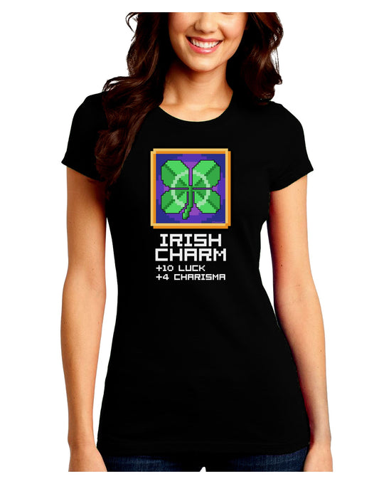 Pixel Irish Charm Item Juniors Petite Crew Dark T-Shirt-T-Shirts Juniors Tops-TooLoud-Black-Juniors Fitted Small-Davson Sales
