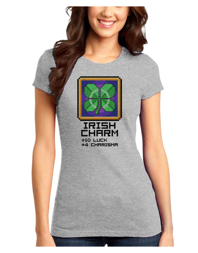 Pixel Irish Charm Item Juniors Petite T-Shirt-T-Shirts Juniors Tops-TooLoud-Ash-Gray-Juniors Fitted X-Small-Davson Sales