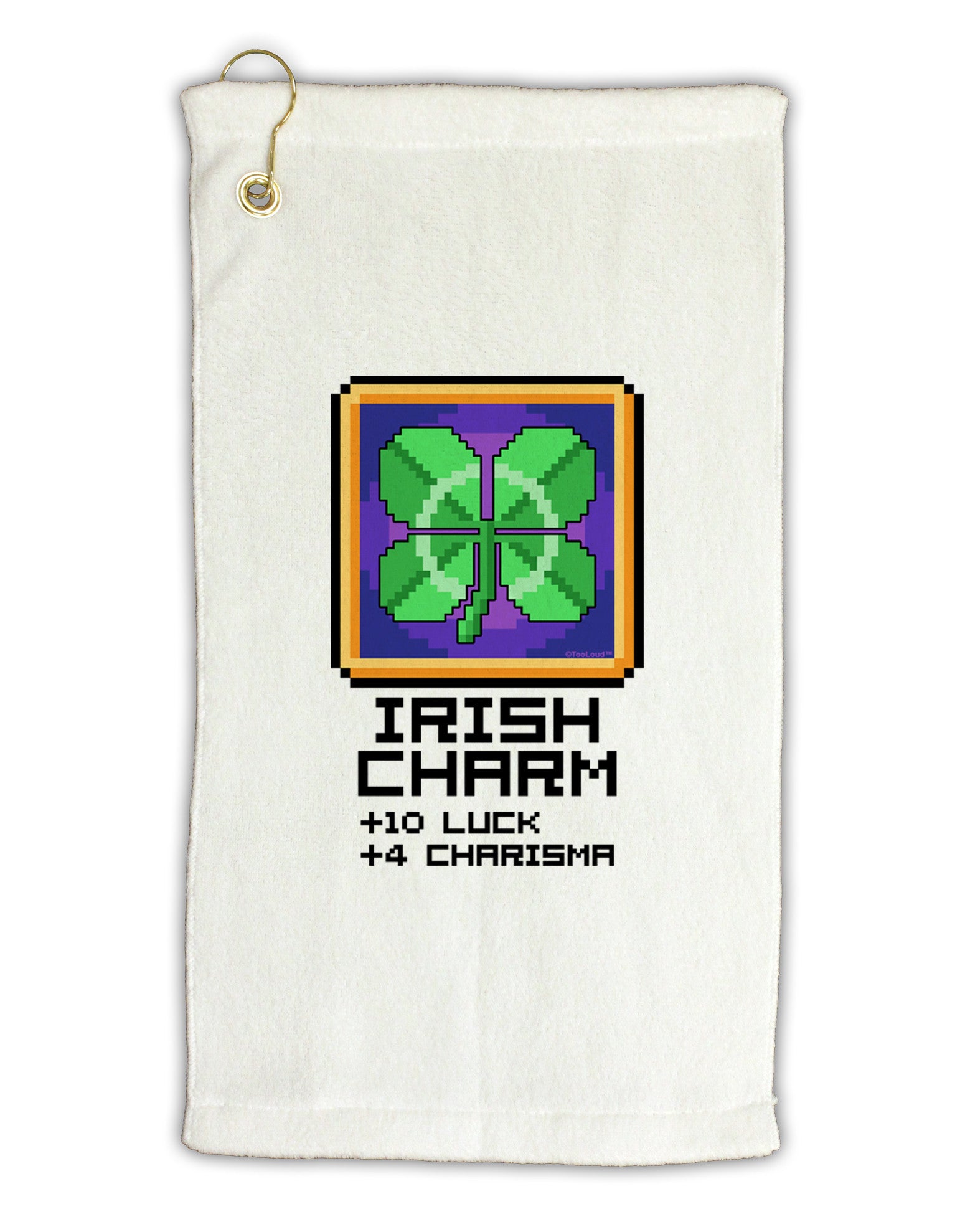 Pixel Irish Charm Item Micro Terry Gromet Golf Towel 11"x19-Golf Towel-TooLoud-White-Davson Sales