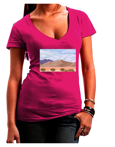 Pixel Landscape - Desert Juniors V-Neck Dark T-Shirt-Womens V-Neck T-Shirts-TooLoud-Hot-Pink-Juniors Fitted Small-Davson Sales