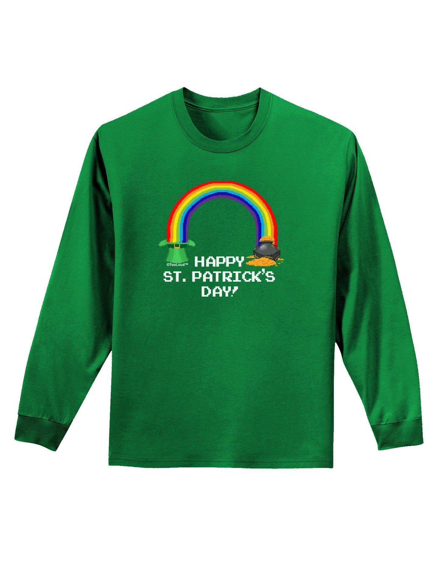 Pixel Pot of Gold St Patrick Text Adult Long Sleeve Dark T-Shirt-TooLoud-Kelly-Green-Small-Davson Sales