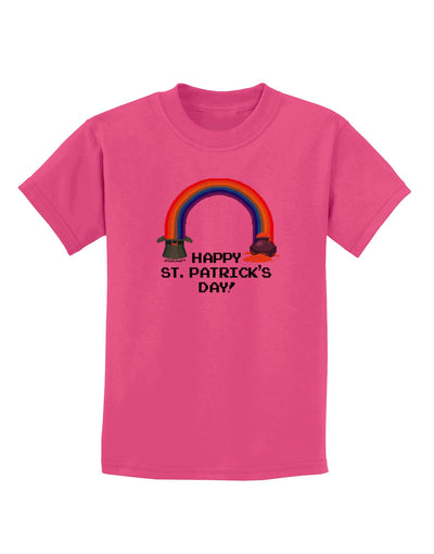 Pixel Pot of Gold St Patrick Text Childrens T-Shirt-Childrens T-Shirt-TooLoud-Sangria-X-Small-Davson Sales