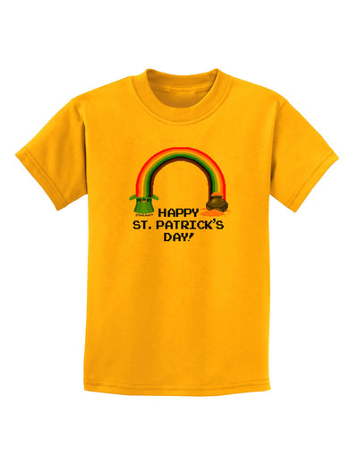 Pixel Pot of Gold St Patrick Text Childrens T-Shirt-Childrens T-Shirt-TooLoud-Gold-X-Small-Davson Sales