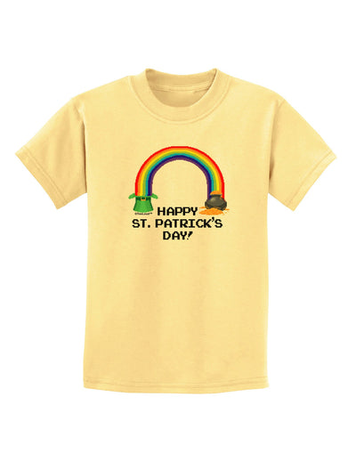 Pixel Pot of Gold St Patrick Text Childrens T-Shirt-Childrens T-Shirt-TooLoud-Daffodil-Yellow-X-Small-Davson Sales