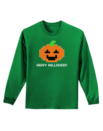 Pixel Pumpkin - Halloween Adult Long Sleeve Dark T-Shirt-TooLoud-Kelly-Green-Small-Davson Sales