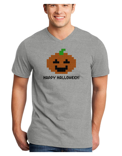 Pixel Pumpkin - Halloween Adult V-Neck T-shirt-Mens V-Neck T-Shirt-TooLoud-HeatherGray-Small-Davson Sales