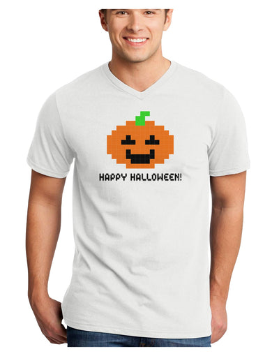 Pixel Pumpkin - Halloween Adult V-Neck T-shirt-Mens V-Neck T-Shirt-TooLoud-White-Small-Davson Sales