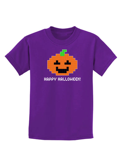 Pixel Pumpkin - Halloween Childrens Dark T-Shirt-Childrens T-Shirt-TooLoud-Purple-X-Small-Davson Sales