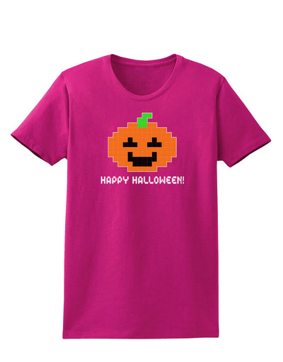 Pixel Pumpkin - Halloween Womens Dark T-Shirt-Womens T-Shirt-TooLoud-Hot-Pink-Small-Davson Sales