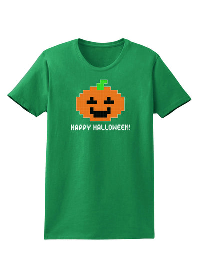 Pixel Pumpkin - Halloween Womens Dark T-Shirt-Womens T-Shirt-TooLoud-Kelly-Green-X-Small-Davson Sales