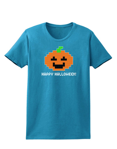 Pixel Pumpkin - Halloween Womens Dark T-Shirt-Womens T-Shirt-TooLoud-Turquoise-X-Small-Davson Sales