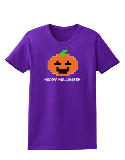 Pixel Pumpkin - Halloween Womens Dark T-Shirt-Womens T-Shirt-TooLoud-Purple-X-Small-Davson Sales