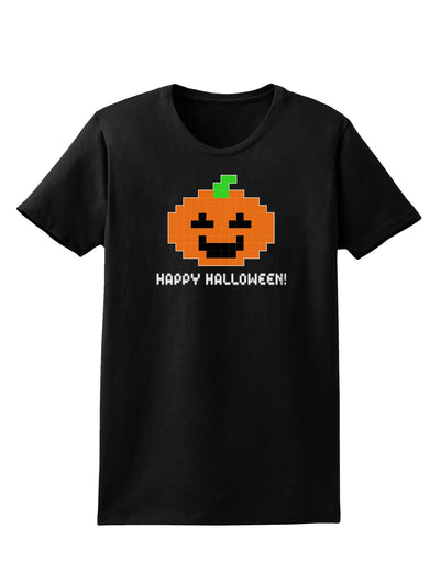 Pixel Pumpkin - Halloween Womens Dark T-Shirt-Womens T-Shirt-TooLoud-Black-X-Small-Davson Sales