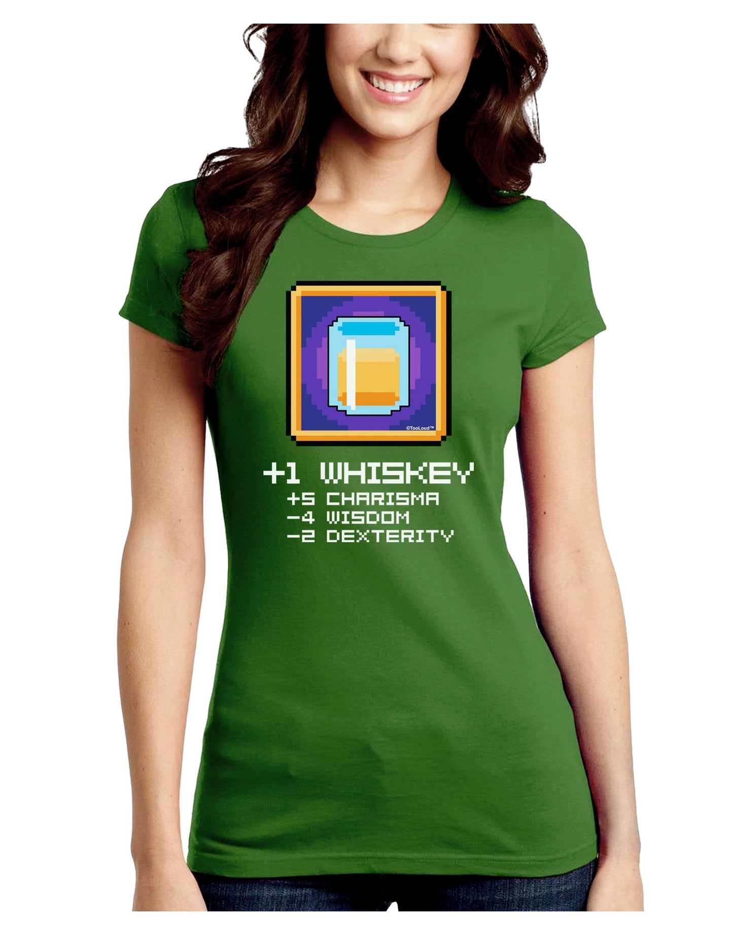 Pixel Whiskey Item Juniors Petite Crew Dark T-Shirt-T-Shirts Juniors Tops-TooLoud-Kiwi-Green-Juniors Fitted Small-Davson Sales