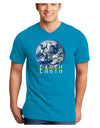 Planet Earth Text Adult Dark V-Neck T-Shirt-TooLoud-Turquoise-Small-Davson Sales