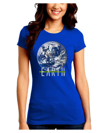 Planet Earth Text Juniors Petite Crew Dark T-Shirt-T-Shirts Juniors Tops-TooLoud-Royal-Blue-Juniors Fitted Small-Davson Sales