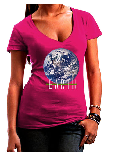 Planet Earth Text Womens V-Neck Dark T-Shirt-Womens V-Neck T-Shirts-TooLoud-Hot-Pink-Juniors Fitted Small-Davson Sales